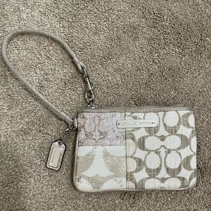 Coach x Poppy Wristlet with Cream & Tan Signature ‘C’ Patchwork Zippered Closure